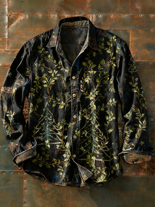 Мъжки ретро абстрактно изкуство печат случайни с дълги ръкави риза