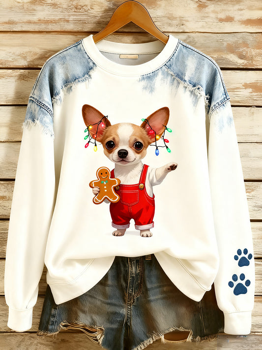 Жените реколта изкуство животински печат уютен плетен пуловер