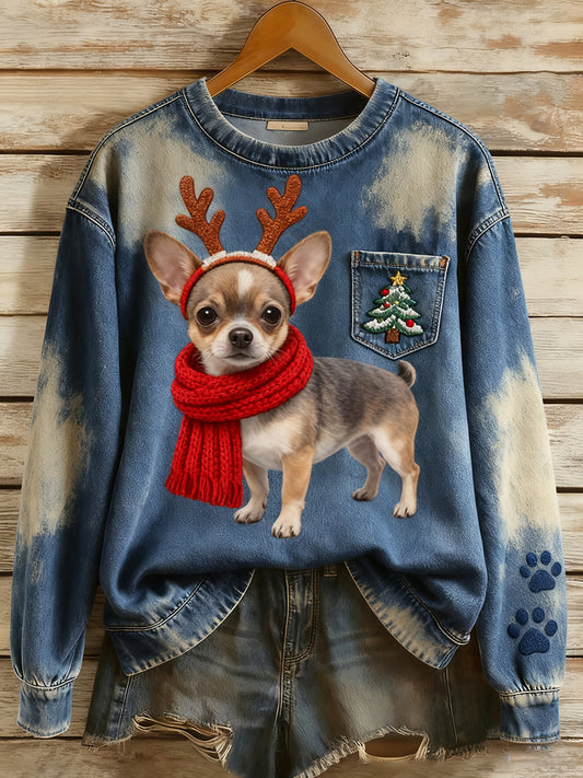 Жените реколта изкуство животински печат уютен плетен пуловер