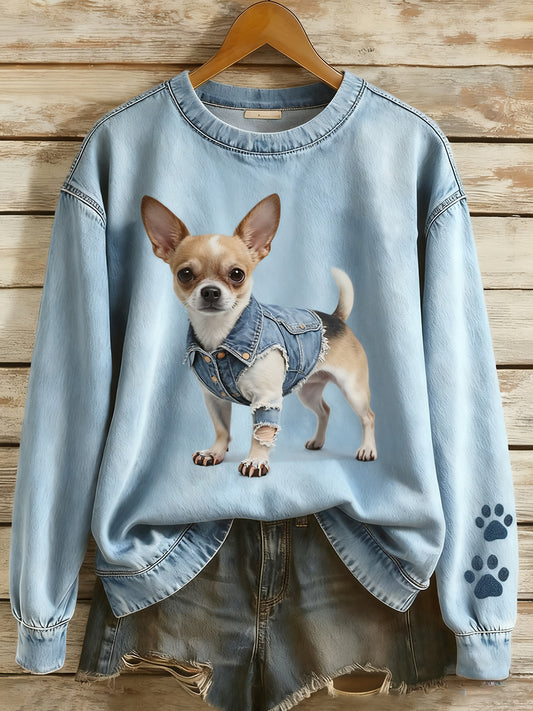 Жените реколта изкуство животински печат уютен плетен пуловер