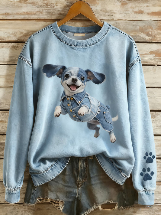 Жените реколта изкуство животински печат уютен плетен пуловер