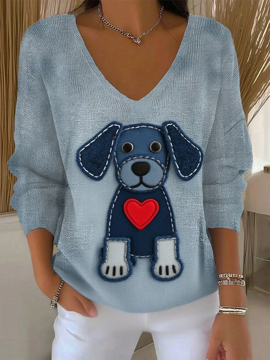 Жените ретро животински печат случайни дълги ръкави отгоре