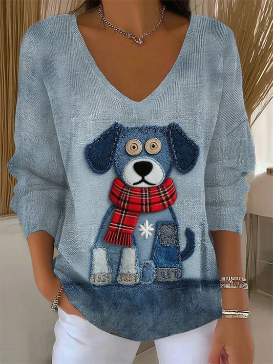 Жените ретро животински печат случайни дълги ръкави отгоре