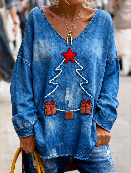 Жените реколта коледа изкуство печат уютен плетен отгоре