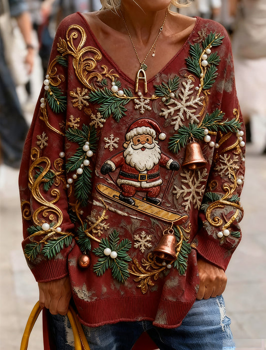 Жените реколта коледа изкуство печат уютен плетен отгоре