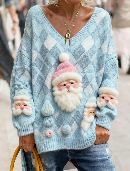 Жените реколта коледа изкуство печат уютен плетен отгоре