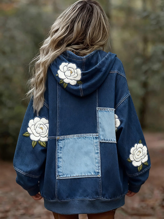 Жените реколта флорални пачуърк изкуство печат удобни случайни качулка