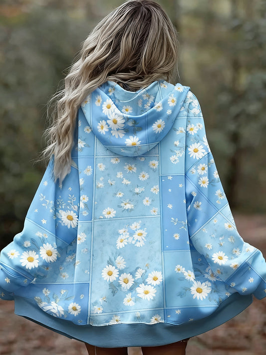 Жените реколта флорални пачуърк изкуство печат удобни случайни качулка