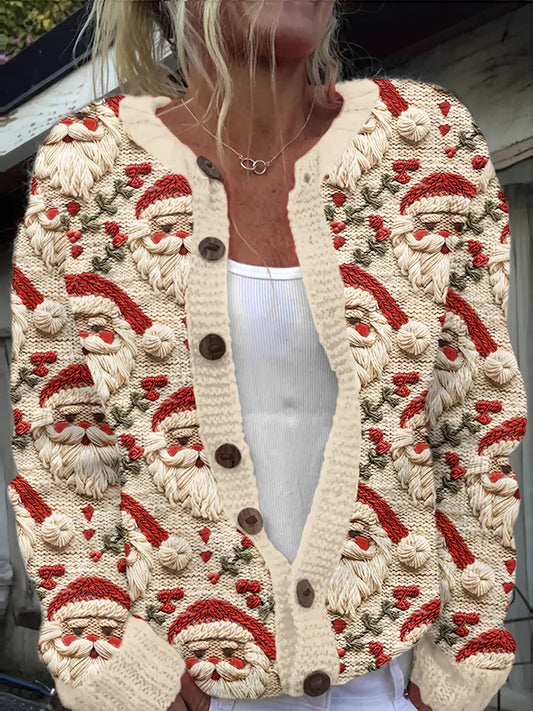 Жените реколта коледа изкуство печат уютен пуловер яке