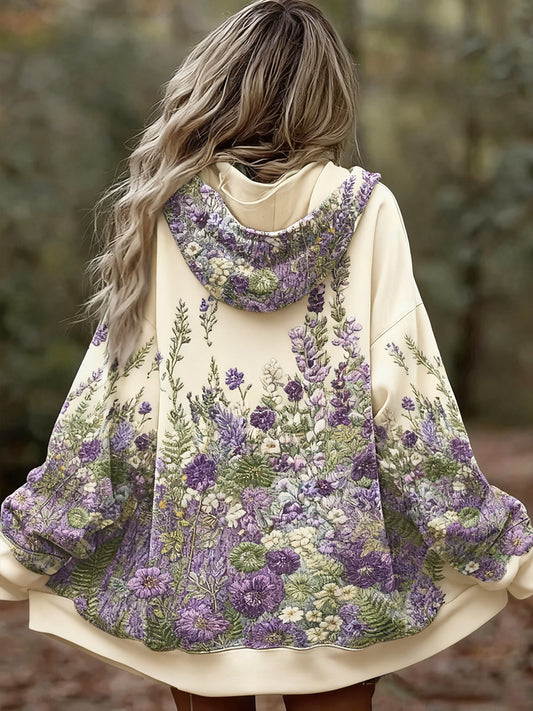 Жените реколта флорални пачуърк изкуство печат удобни случайни качулка