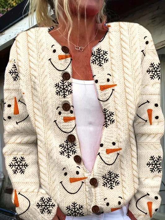 Жените реколта коледа изкуство печат уютен пуловер яке