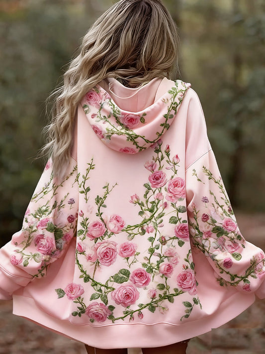 Жените реколта флорални пачуърк изкуство печат удобни случайни качулка