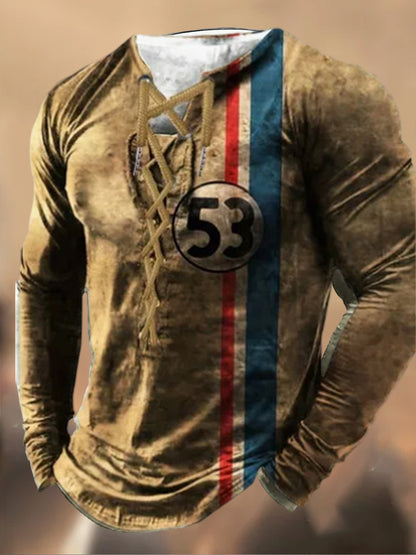 Мъжки ретро печат дантела с качулка с дълги ръкави случайни отгоре