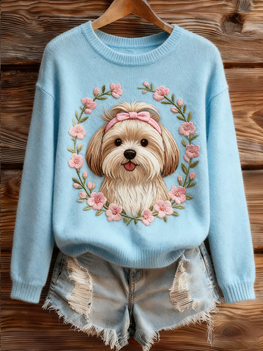 Жените реколта изкуство животински печат уютен плетен пуловер