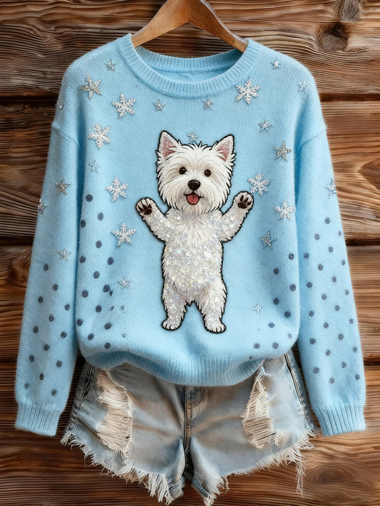 Жените реколта изкуство животински печат уютен плетен пуловер