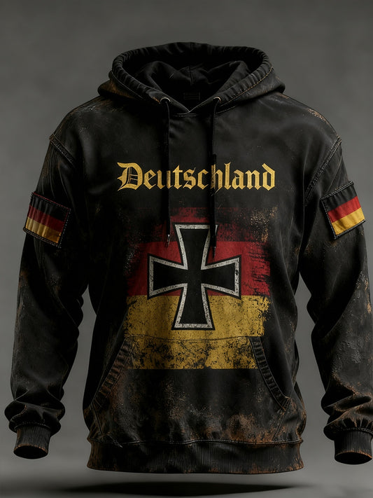 Мъжки реколта немски флаг изкуство печат hoodie