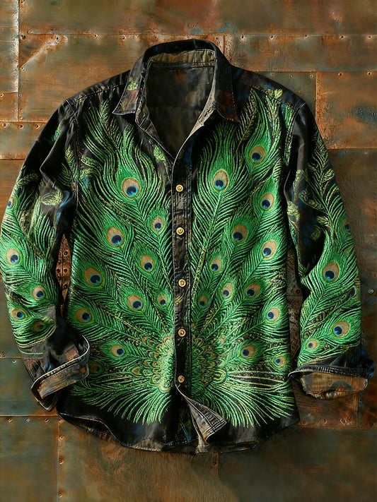 Мъжки ретро абстрактно изкуство печат случайни с дълги ръкави риза