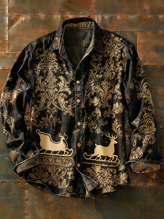 Мъжки ретро абстрактно изкуство печат случайни с дълги ръкави риза