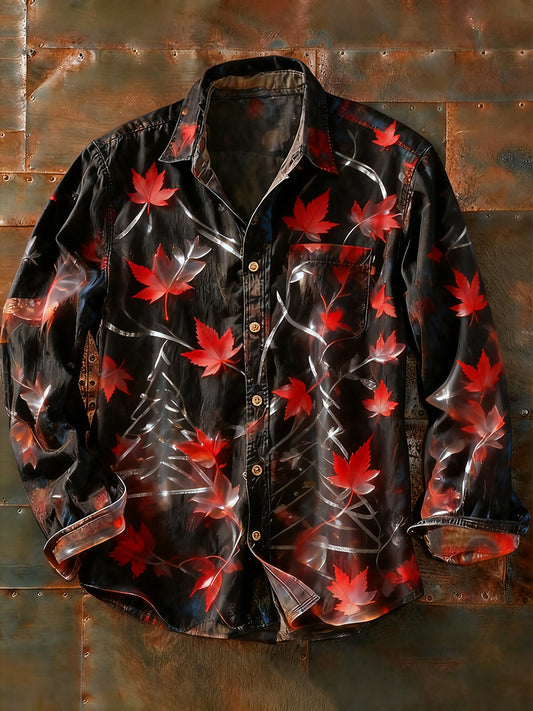 Мъжки ретро абстрактно изкуство печат случайни с дълги ръкави риза