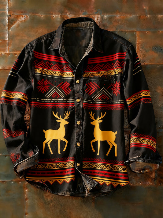 Мъжки ретро абстрактно изкуство печат случайни с дълги ръкави риза