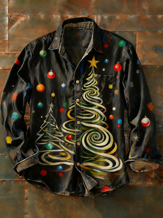 Мъжки ретро абстрактно изкуство печат случайни с дълги ръкави риза