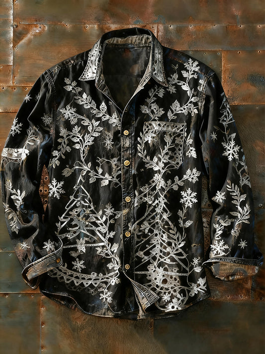 Мъжки ретро абстрактно изкуство печат случайни с дълги ръкави риза