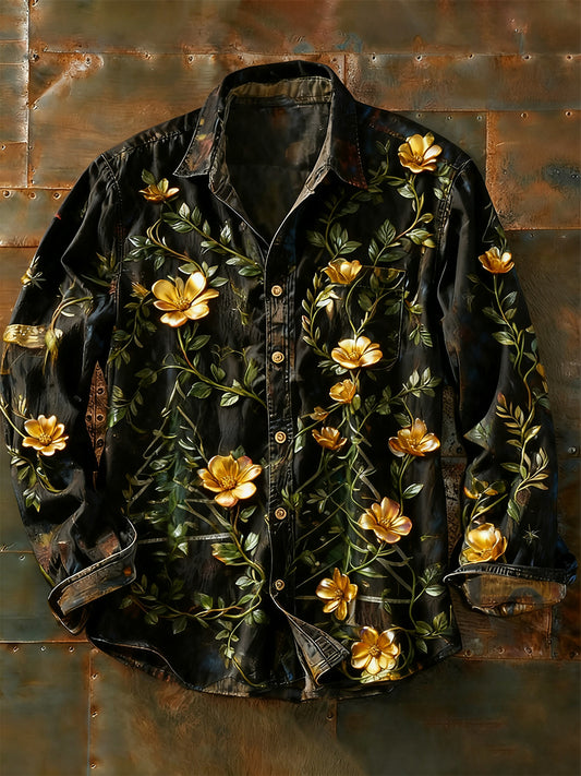 Мъжки ретро абстрактно изкуство печат случайни с дълги ръкави риза