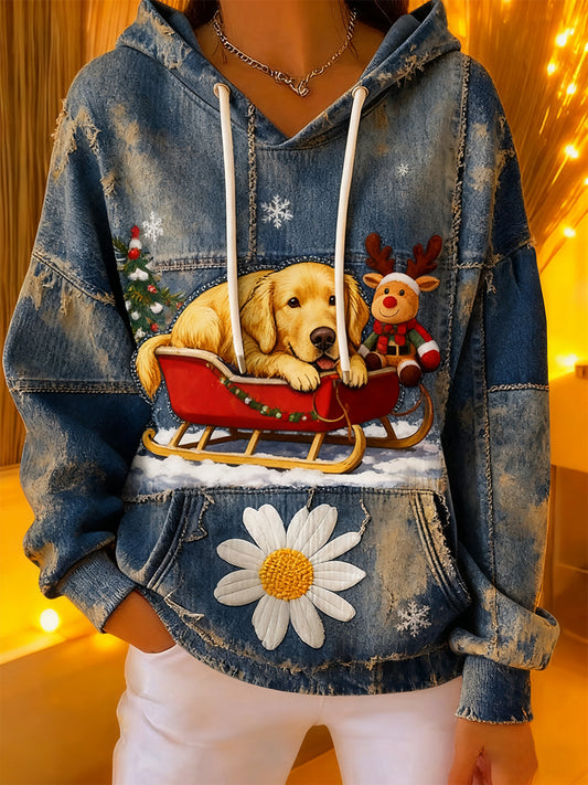 Жените реколта животно изкуство печат случайни ретро качулка