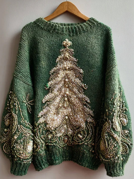 Жените реколта коледа изкуство печат удобни случайни пуловер