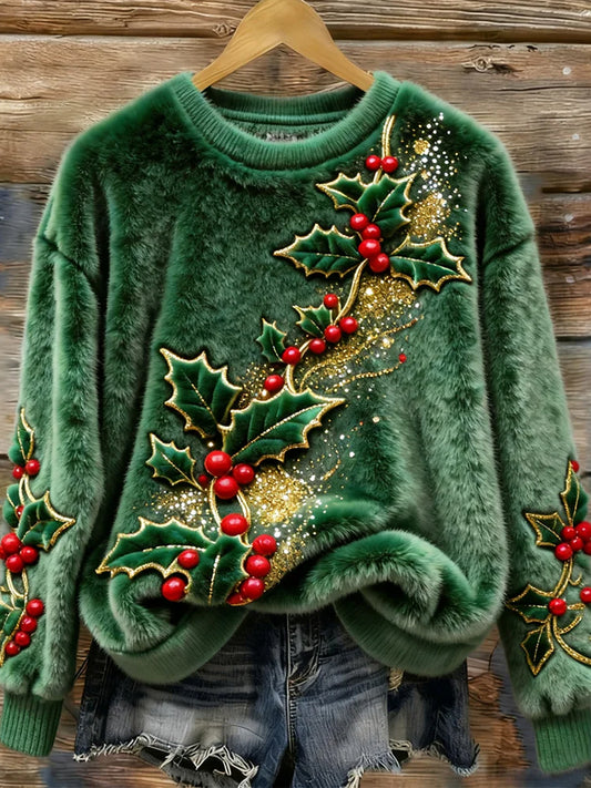 Жените реколта коледа изкуство печат удобни случайни пуловер