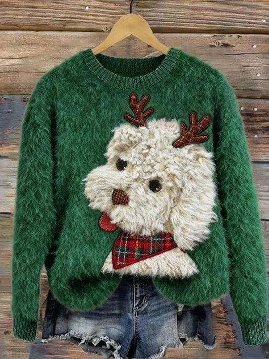 Жените реколта коледа изкуство печат удобни случайни пуловер