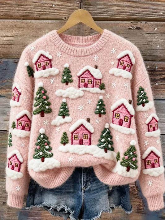 Жените реколта коледа изкуство печат удобни случайни пуловер