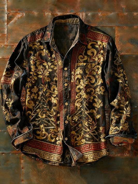 Мъжки ретро абстрактно изкуство печат случайни с дълги ръкави риза