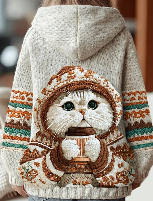 Жените реколта коледа животно изкуство случайни удобни плетени качулка