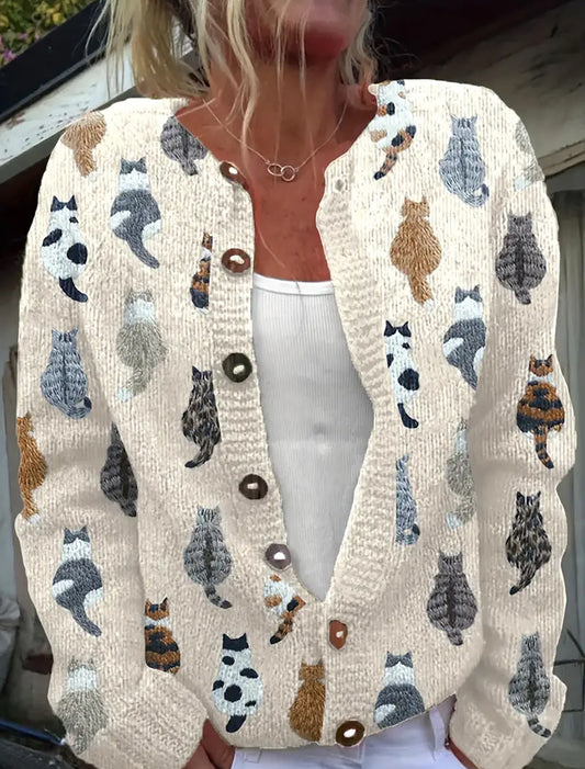 Жените реколта животно изкуство печат удобен пуловер жар