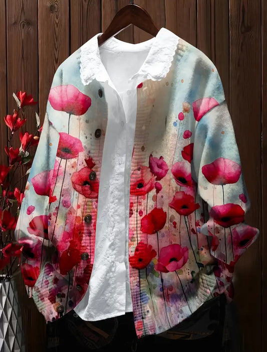 Дамски ретро флорални изкуство печат удобен пуловер жар