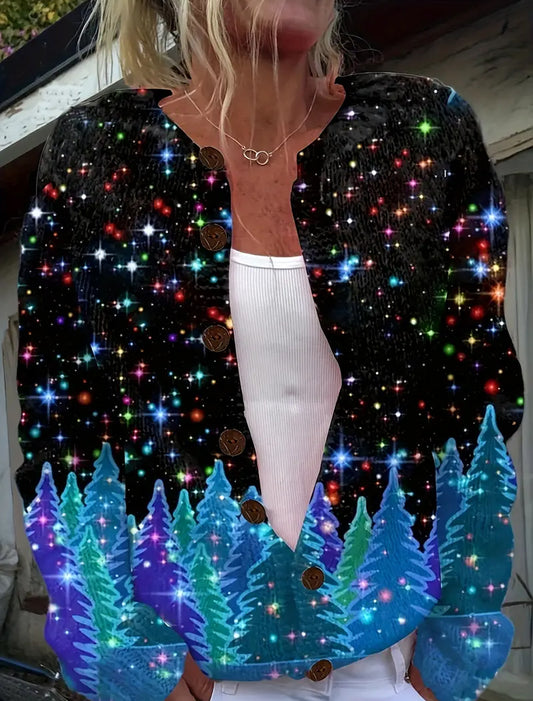 Жените реколта коледа изкуство печат уютен пуловер жар