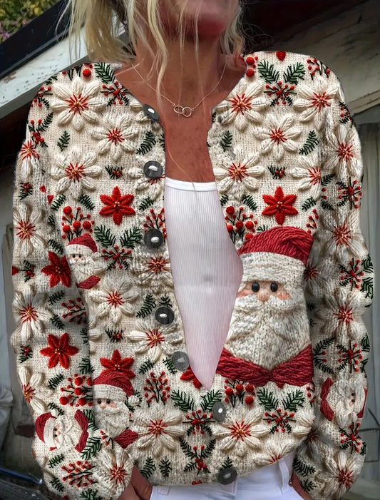 Жените реколта коледа изкуство печат уютен пуловер жар