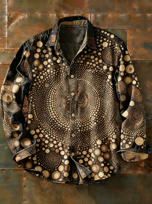 Мъжки ретро абстрактно изкуство печат случайни с дълги ръкави риза