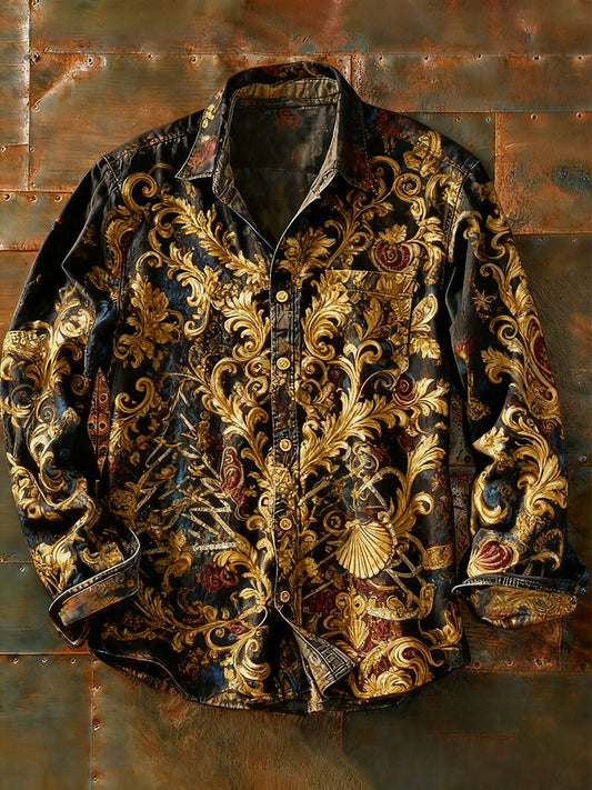 Мъжки ретро абстрактно изкуство печат случайни с дълги ръкави риза