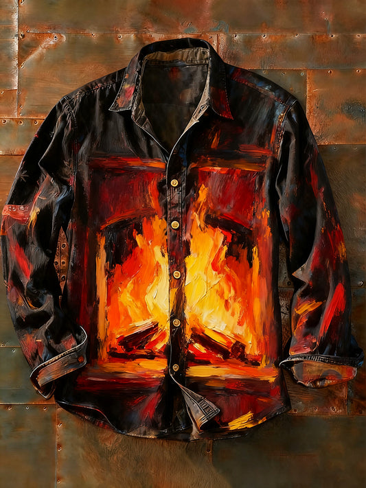 Мъжки ретро абстрактно изкуство печат случайни с дълги ръкави риза