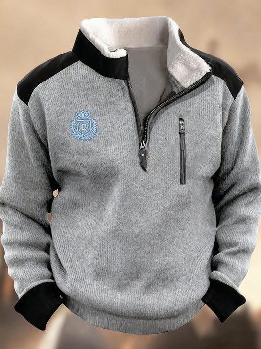 Мъжки henley стойка яка ретро случайни бизнес цип спортен суитчър