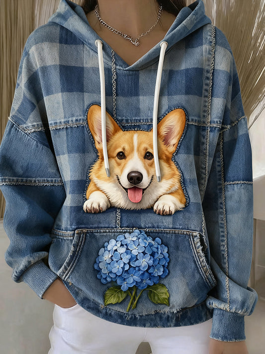 Жените реколта животно изкуство печат случайни ретро качулка