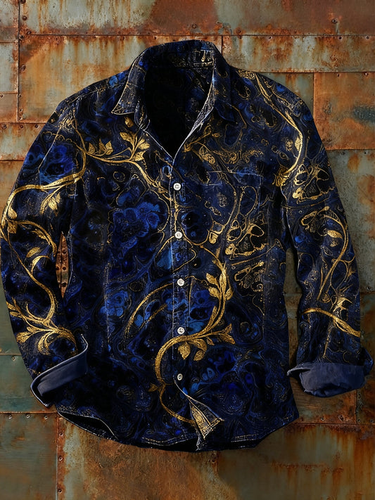 Мъжки ретро абстрактно изкуство печат случайни с дълги ръкави риза