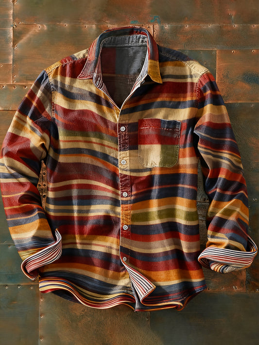 Мъжки ретро абстрактно изкуство печат случайни с дълги ръкави риза