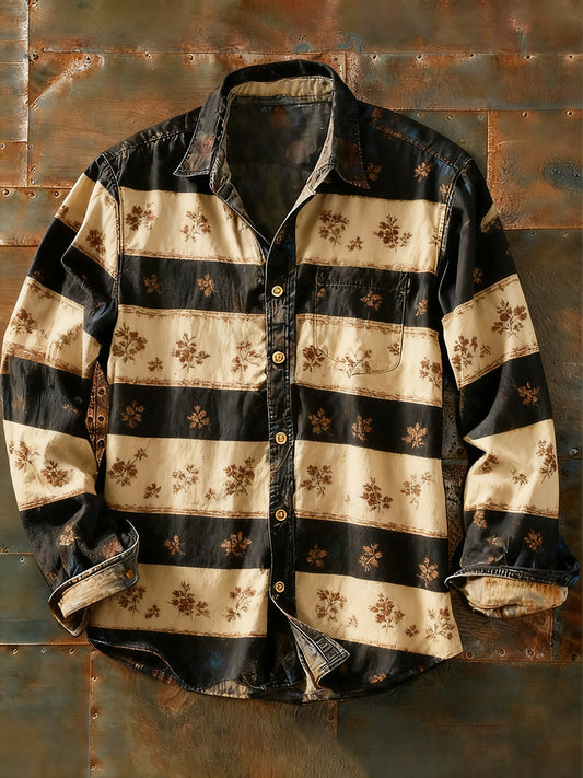 Мъжки ретро абстрактно изкуство печат случайни с дълги ръкави риза