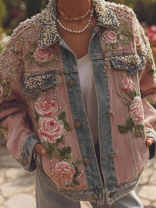 Жените реколта цветни изкуство деним яке