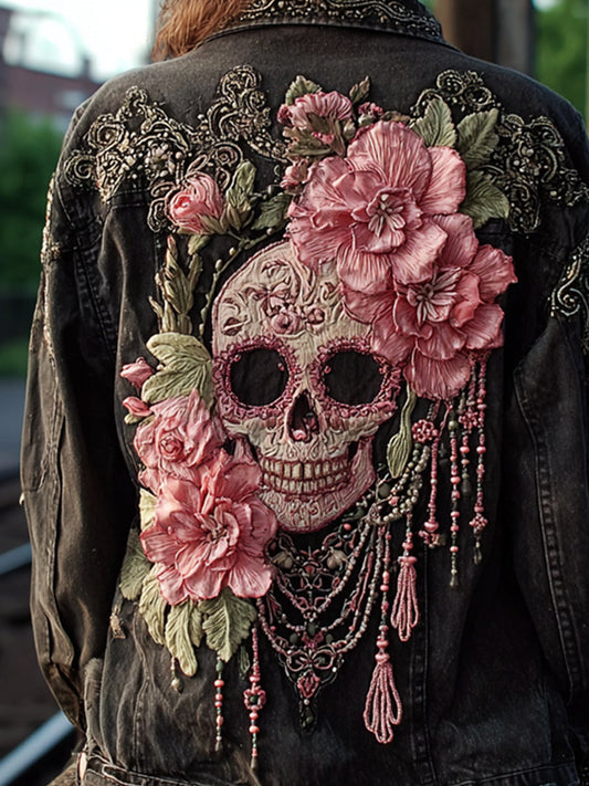 Жените реколта цветни изкуство деним яке