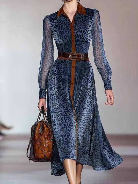 Дамска ретро леопард печат рокля