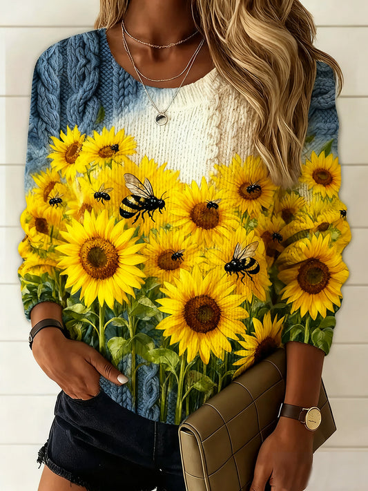 Жените реколта цветен изкуство печат случайни комфорт пуловер